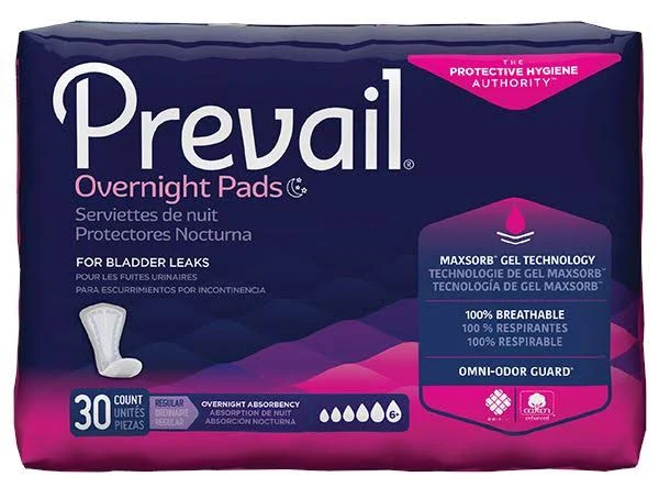 Bladder Control Pads, Overnight Absorbency, 30/Pk, 120/Cs