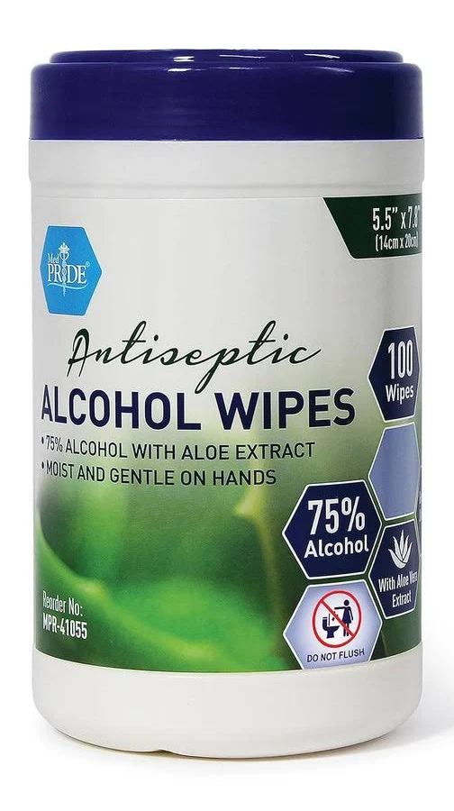 Antiseptic Alcohol Wipes, 75% Alcohol, 100/Canister