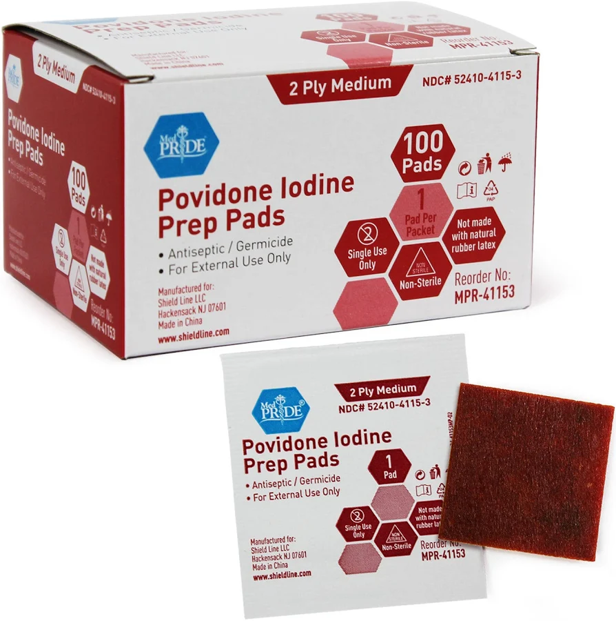 Povidone Iodine Prep Pads, Md, 100/Bx