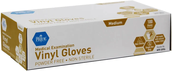 Gloves, Exam Vinyl P/F, Med 100/Bx