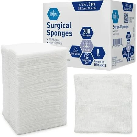 Gauze Sponge, Non-Sterile, 4x4, 8 Ply, 200/Pk