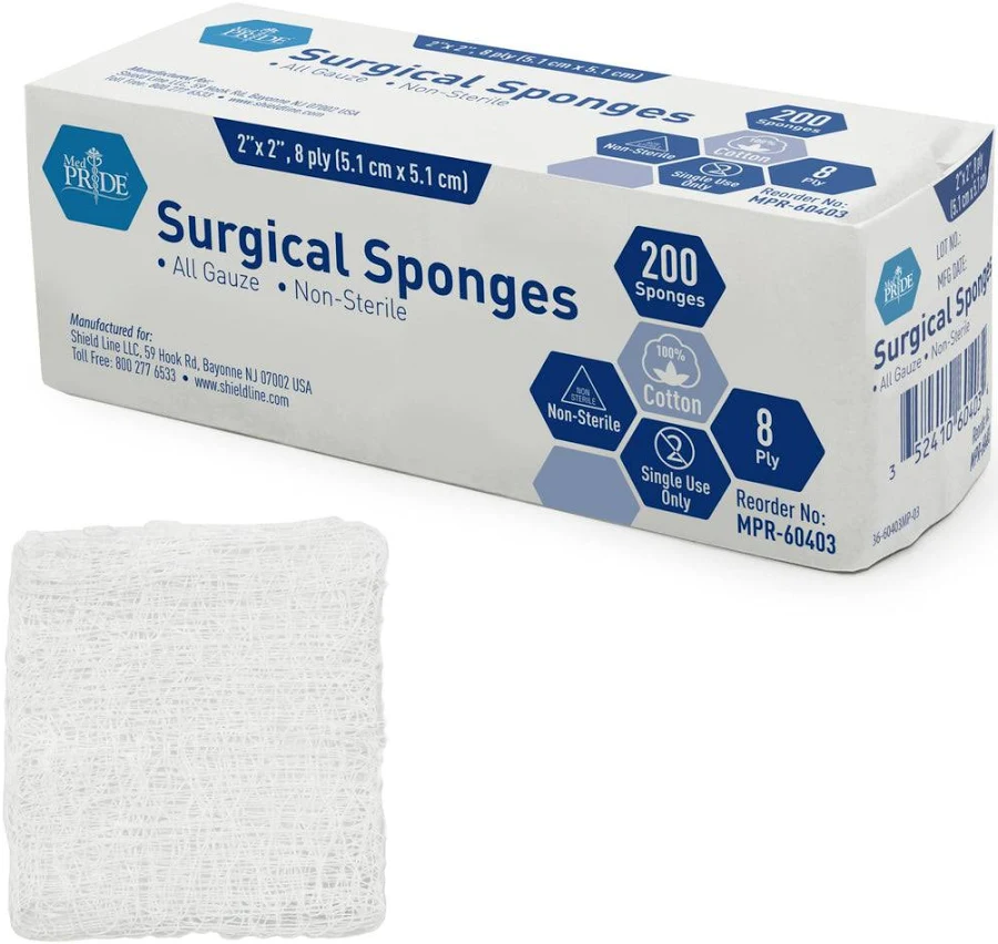 Gauze Sponge, Non-Sterile 2 X 2 8 Ply, 200/Pk