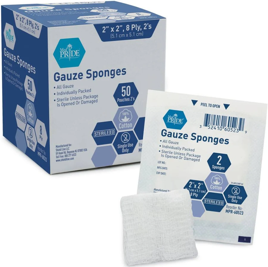 Gauze Sponge Sterile, 2's, 2x2 8 Ply, 50/Bx