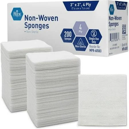 Gauze Sponge, Non-Woven, Non-Sterile, 3 X 3 4 Ply, 200/Pk