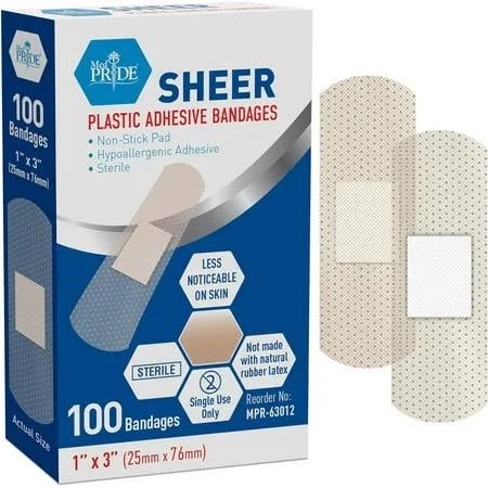 Adhesive Bandage, Sheer 1 X 3, Sterile 100/Bx