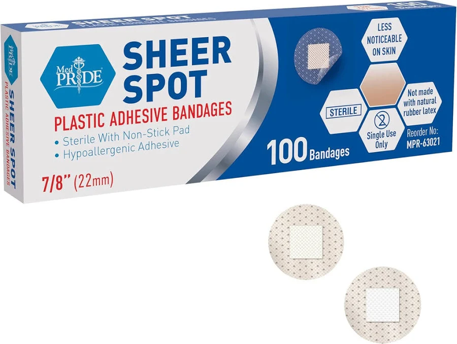 Adhesive Bandage, Sheer Spot 7/8", Sterile 100/Bx