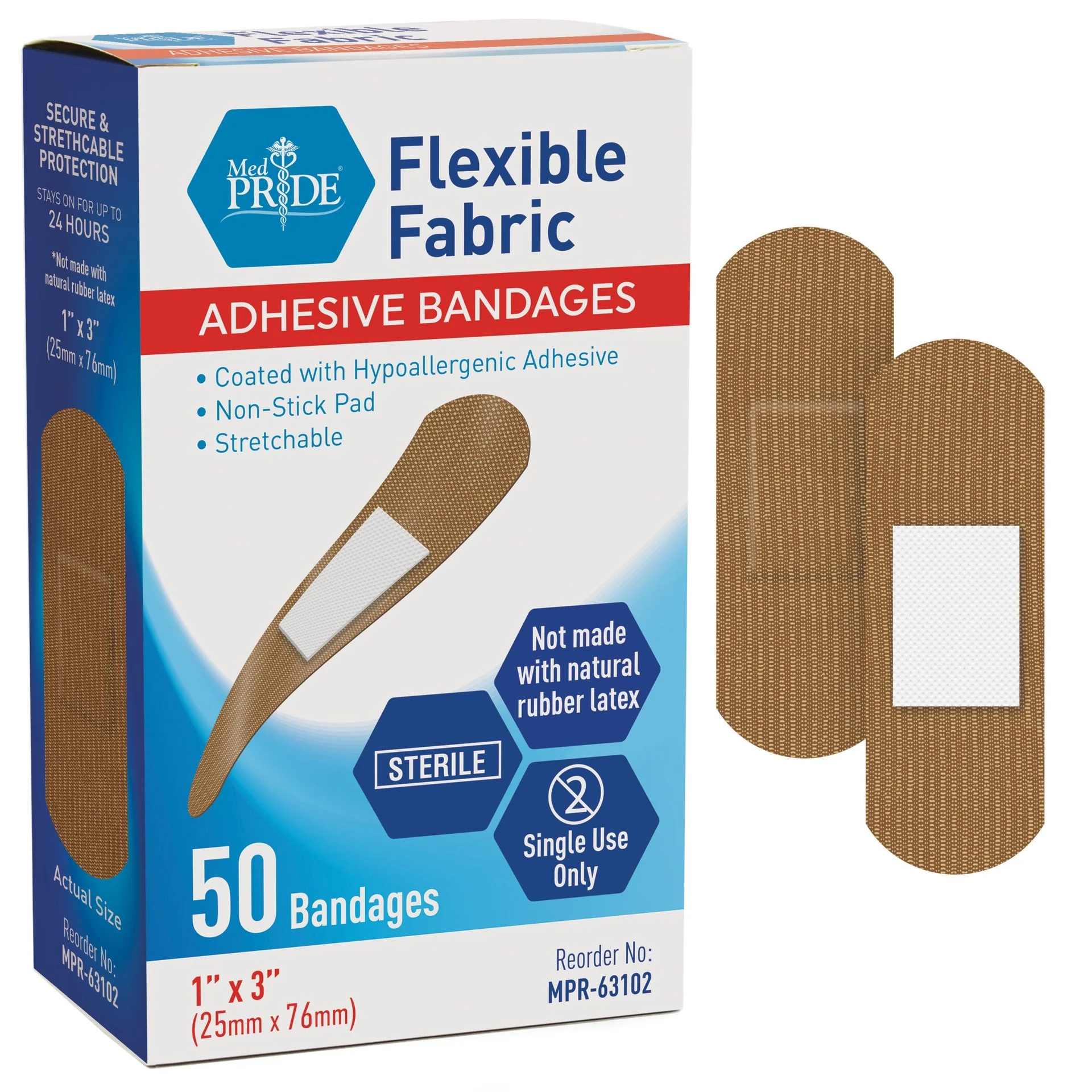 Adhesive Bandage, Fabric 1" X 3", Sterile 100/Bx