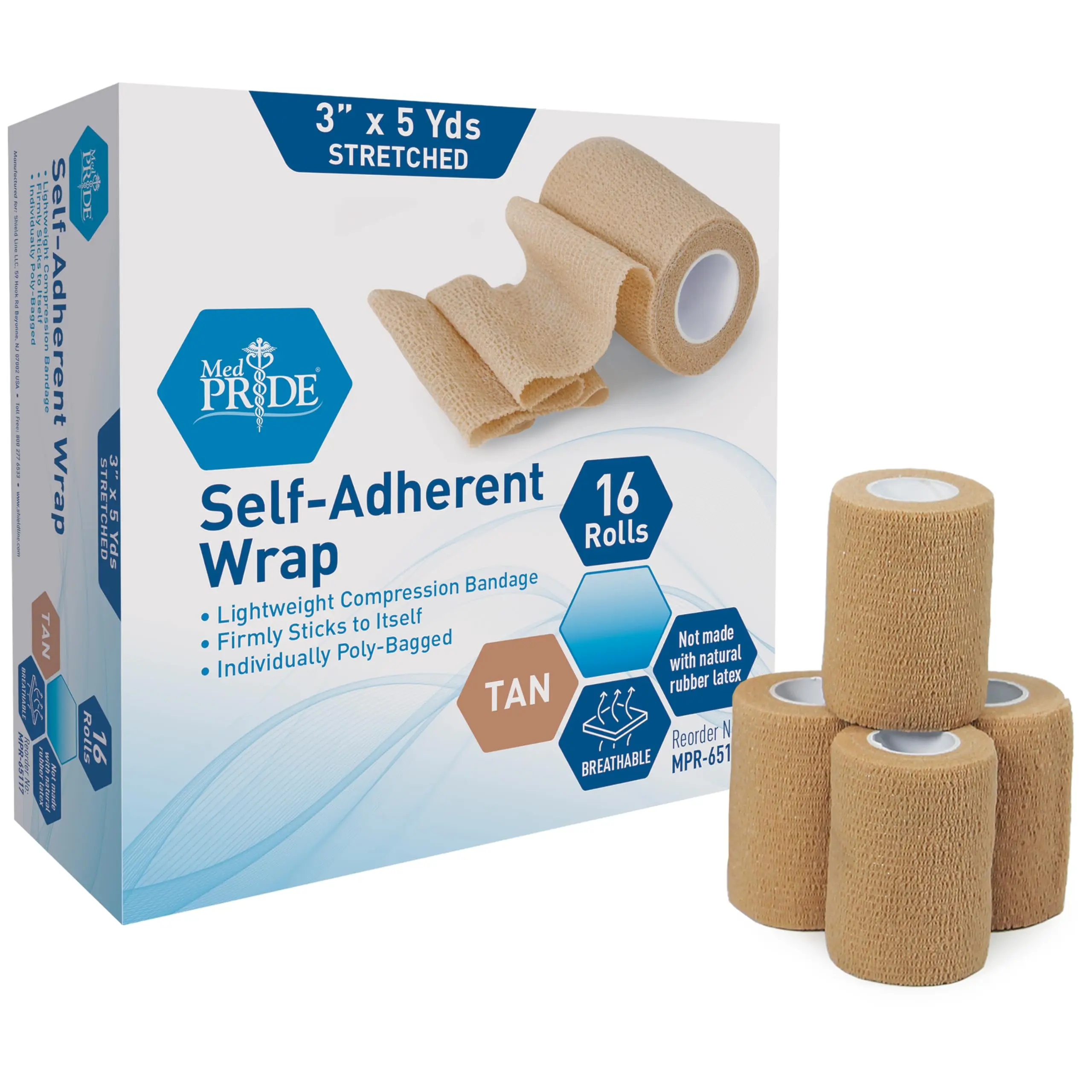 Self Adherent Wrap, 3" X 5 yds, Tan Latex Free, 24/Bx