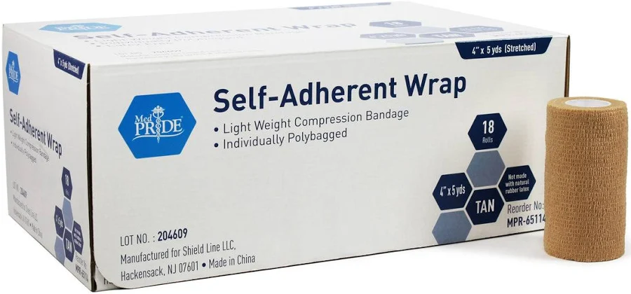 Self Adherent Wrap, 4" X 5 yds, Tan Latex Free, 18/Bx