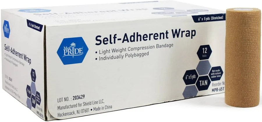 Self Adherent Wrap, 6" X 5 yds, Tan Latex Free, 12/Bx