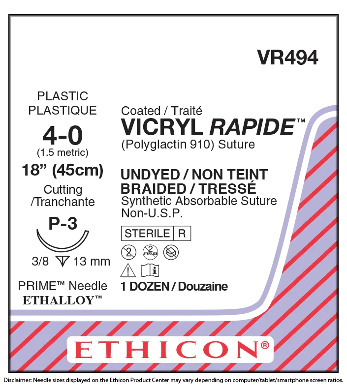 Suture, 4-0 VICRYL RAPIDE UNDYED 1X18" P-3 12/ct