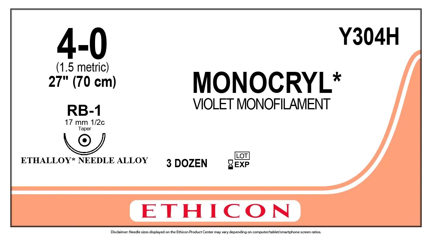 Suture Monocryl Violet 4-0 RB-1 27" 36/ct