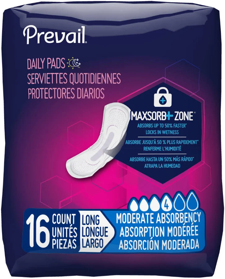 Bladder Control Pad, Moderate Long, 16/Pk, 144/Cs
