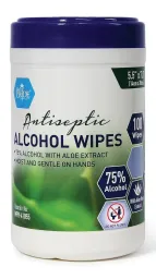 Antiseptic Alcohol Wipes, 75% Alcohol, 100/Canister