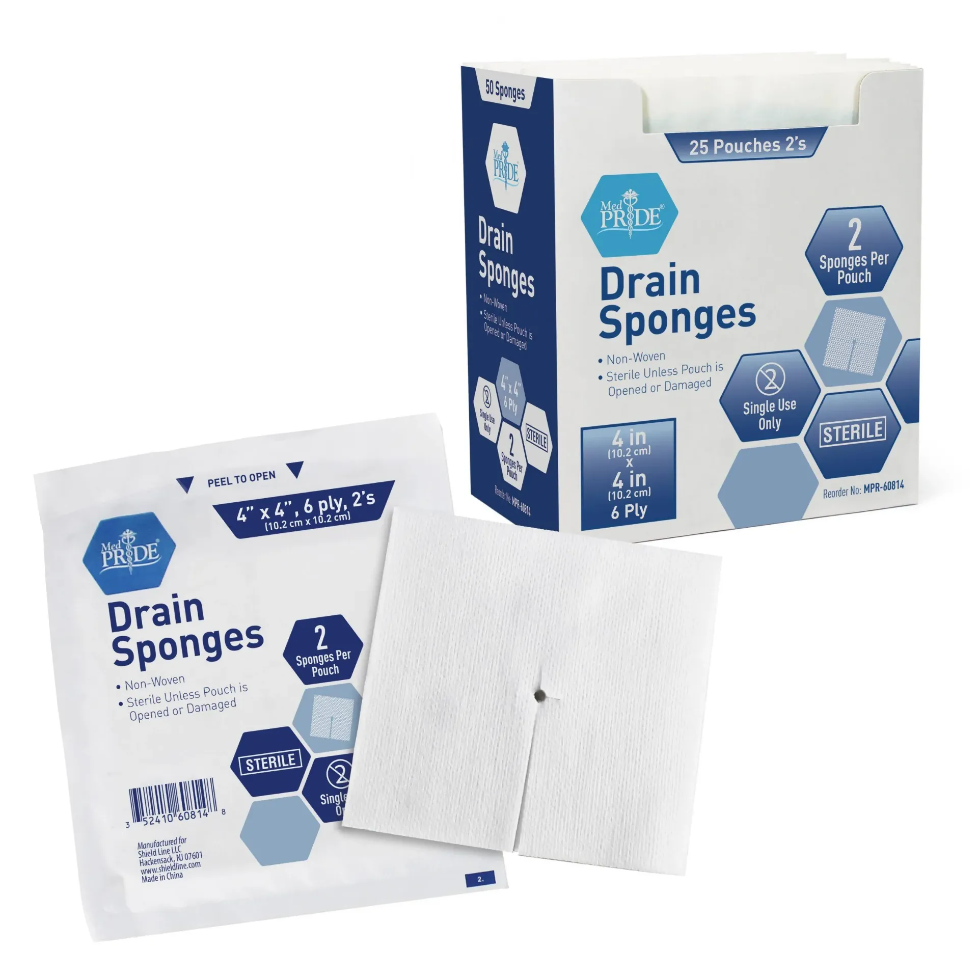Drain Sponge, 4 X 4 6 ply 2's, 25/Bx