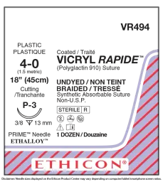 Suture, 4-0 VICRYL RAPIDE UNDYED 1X18" P-3 12/ct