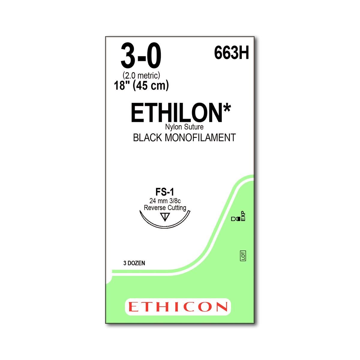 Suture,  Ethilon Black 3-0 FS-1 18" 36/ct
