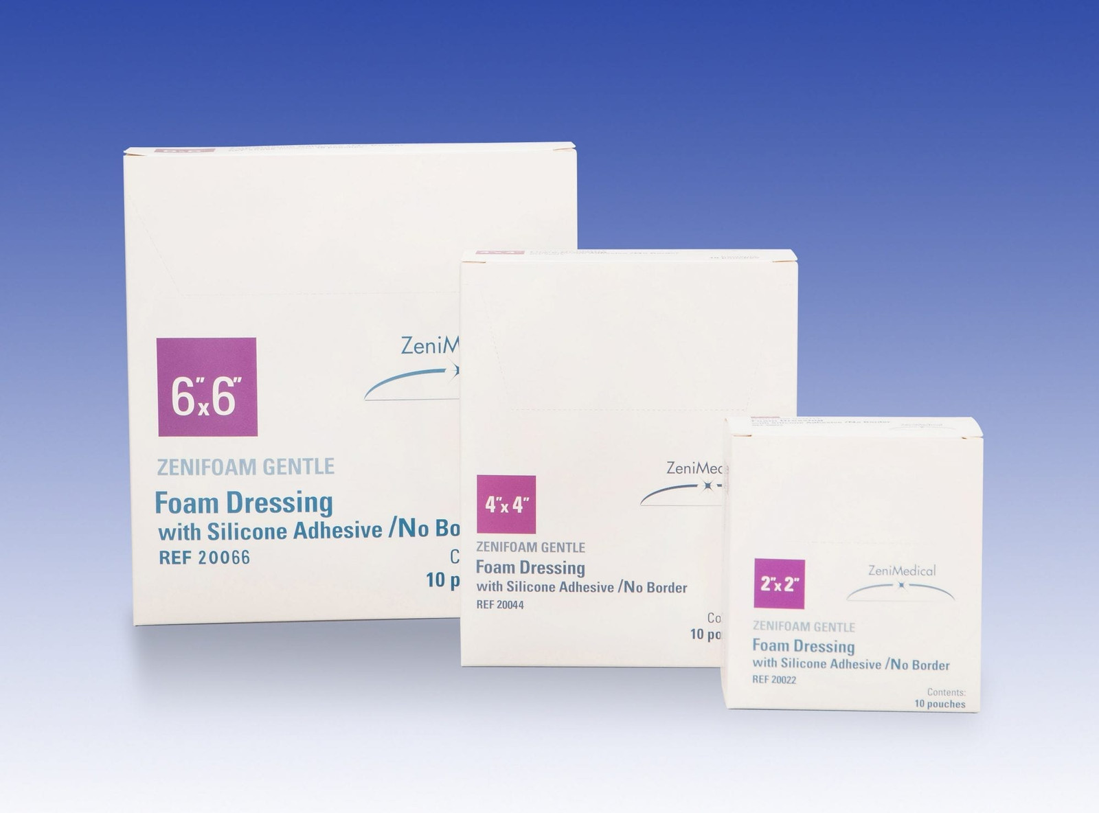 ZeniFoam Gentle, Polyurethane Foam Dressing - Silicone Adhesive, No Border, 4 X 4, 10/Bx