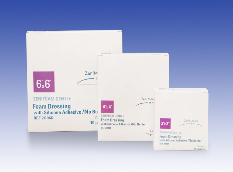 ZeniFoam Gentle, Polyurethane Foam Dressing - Silicone Adhesive, No Border, 4 X 4, 10/Bx