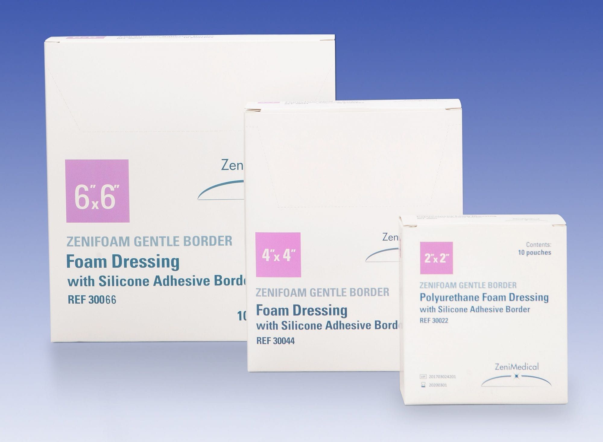 ZeniFoam Gentle Border, Polyurethane Foam Dressing, Silicone Adhesive, 3 X 3, 10/Bx