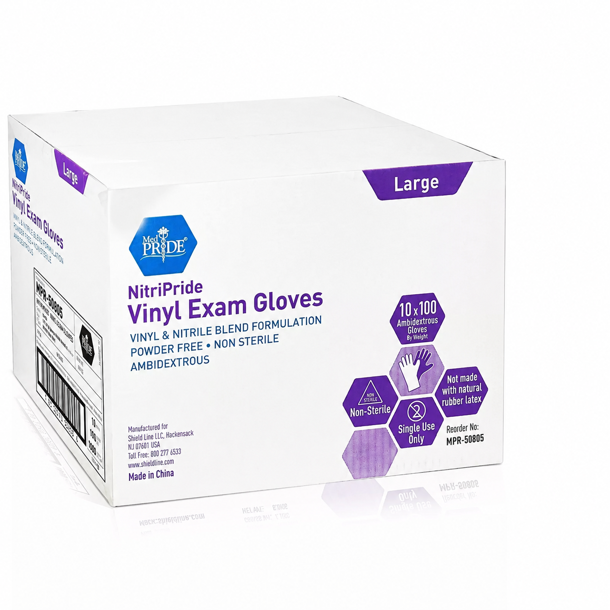 Gloves,Exam Stretch Vinyl/Nitrile Blend, Non-Sterile, Lg, 100/Bx