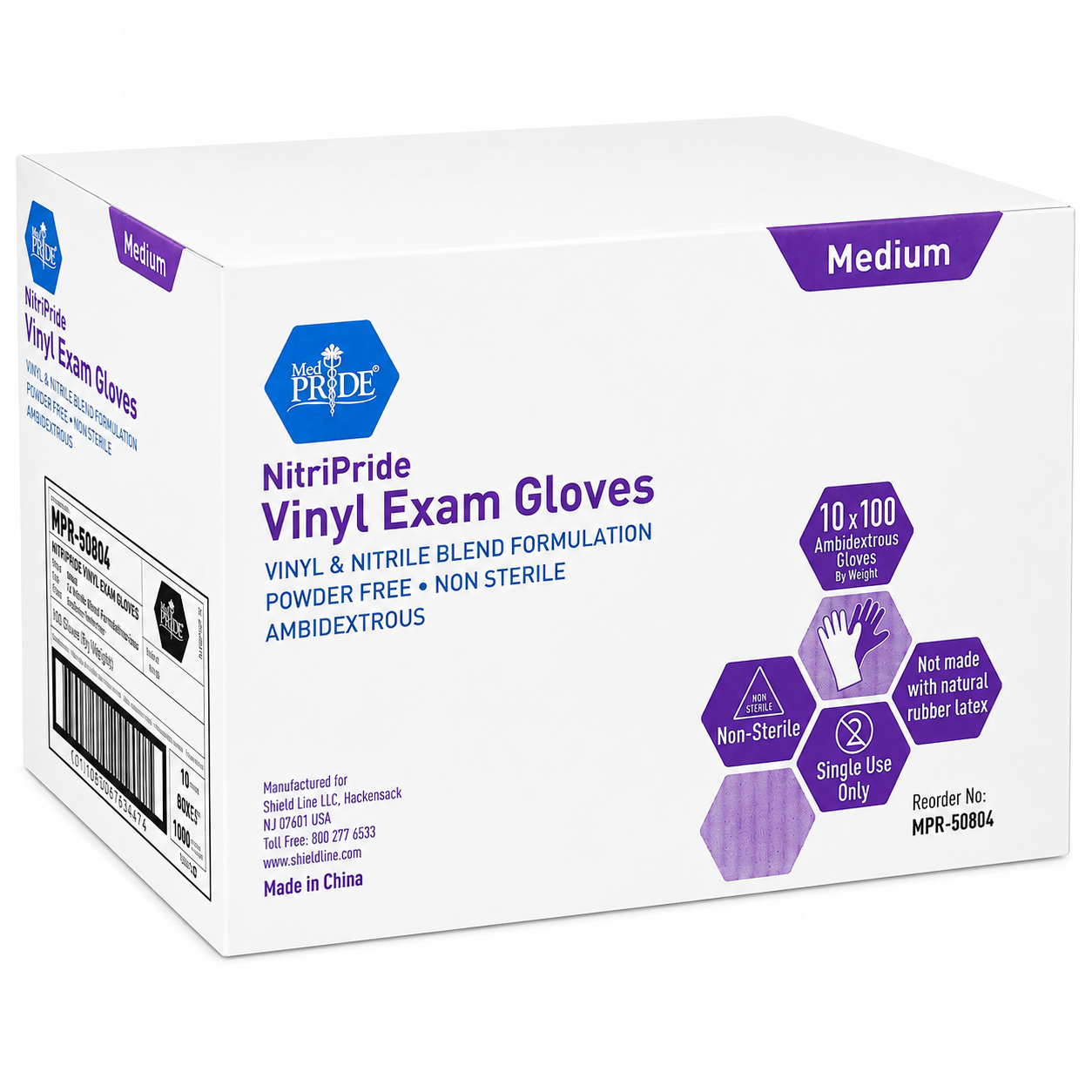 Gloves,Exam Stretch Vinyl/Nitrile Blend, Non-Sterile, MED, 100/Bx