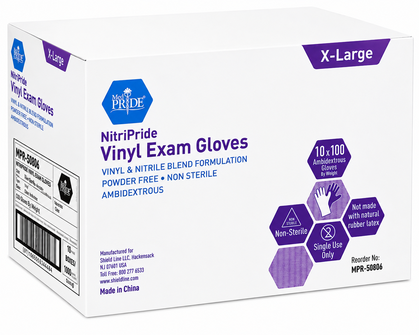 Gloves,Exam Stretch Vinyl/Nitrile Blend, Non-Sterile, XLg, 100/Bx