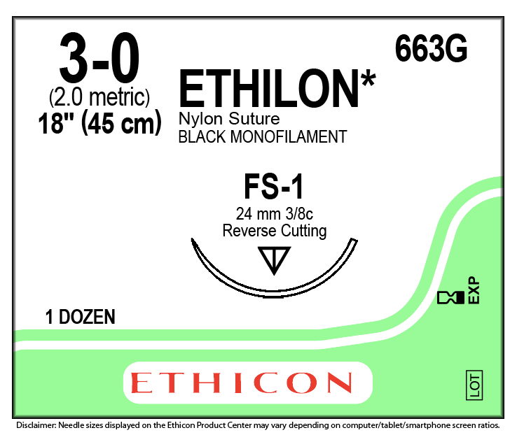 Suture, Ethilon Black Nono, 3-0 FS-1, 18", 12/Bx