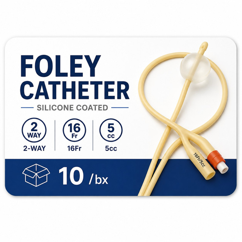 Foley Catheter, Silicone Coated, 2-Way 16Fr 5cc, 10/bx