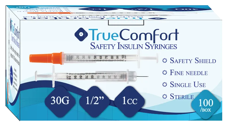 Safety Insulin Syringe, 1ml 30g X 1/2", 100/Bx