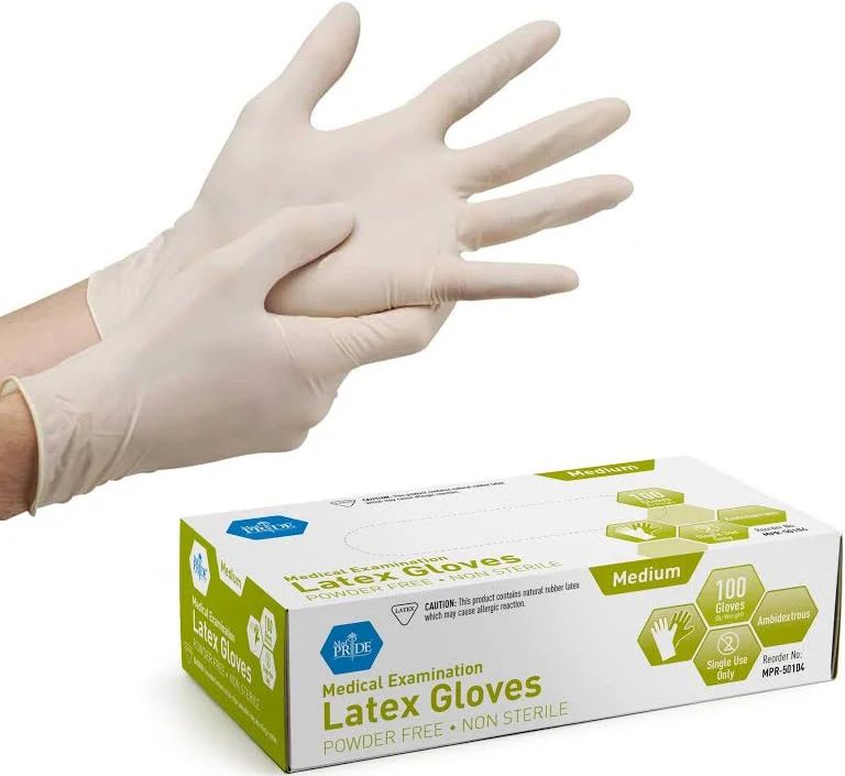 Gloves, Exam Latex P/F, Med 100/Bx