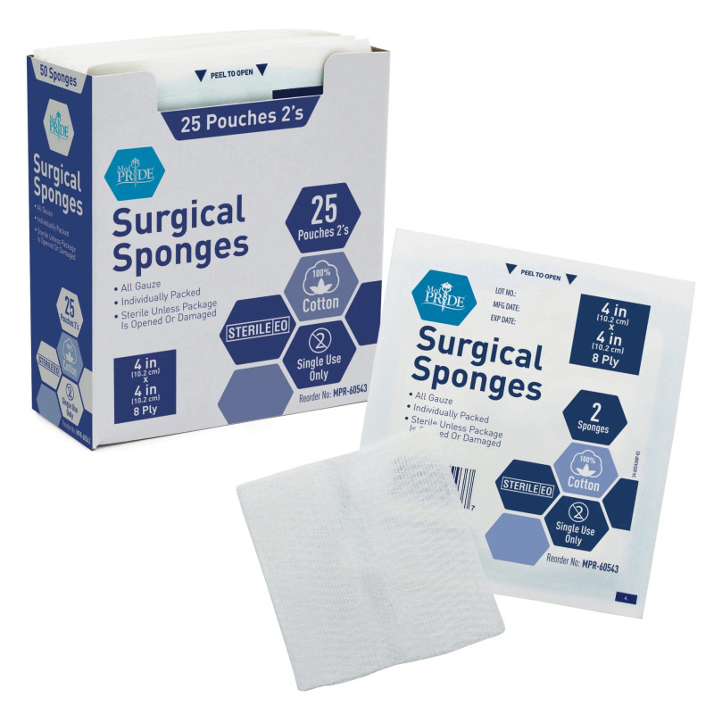 Gauze Sponge Sterile 2's, 4x4 8 Ply, 25/Bx