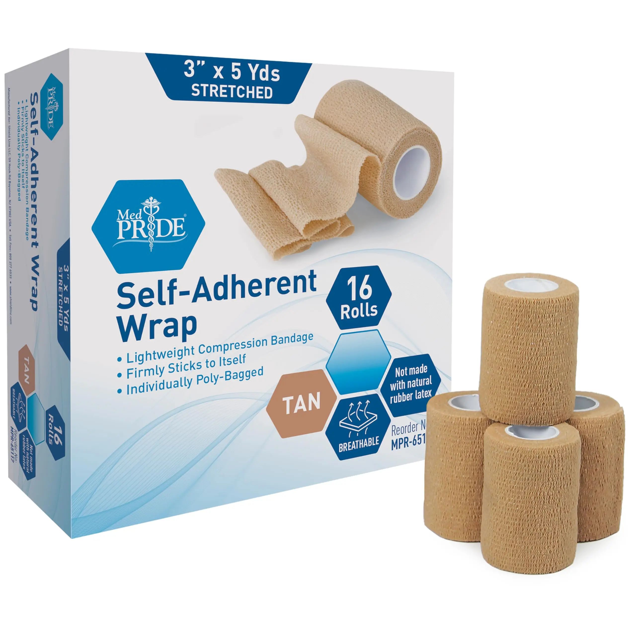 Self Adherent Wrap, 3" X 5 yds, Tan Latex Free, 24/Bx