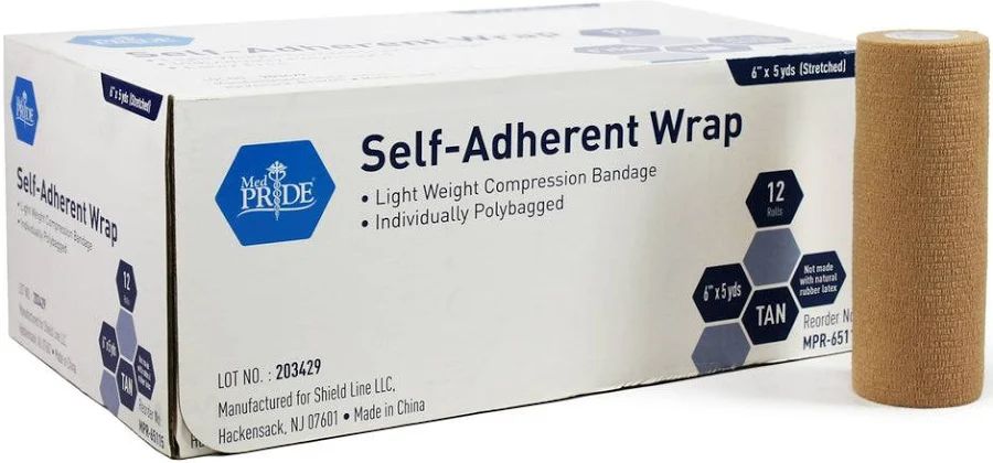 Self Adherent Wrap, 6" X 5 yds, Tan Latex Free, 12/Bx