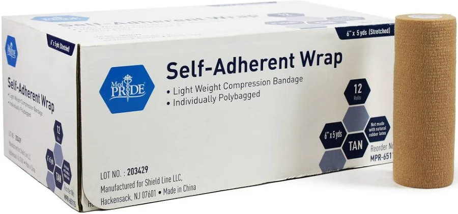 Self Adherent Wrap, 6" X 5 yds, Tan Latex Free, 12/Bx