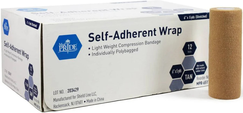 Self Adherent Wrap, 6" X 5 yds, Tan Latex Free, 12/Bx