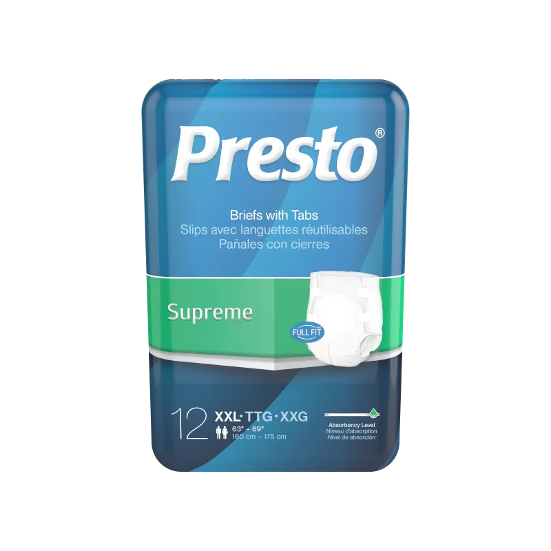 Briefs, Presto Full-Fit Supreme, XXLg (63"-69"), 4/12Pk, 48/Cs