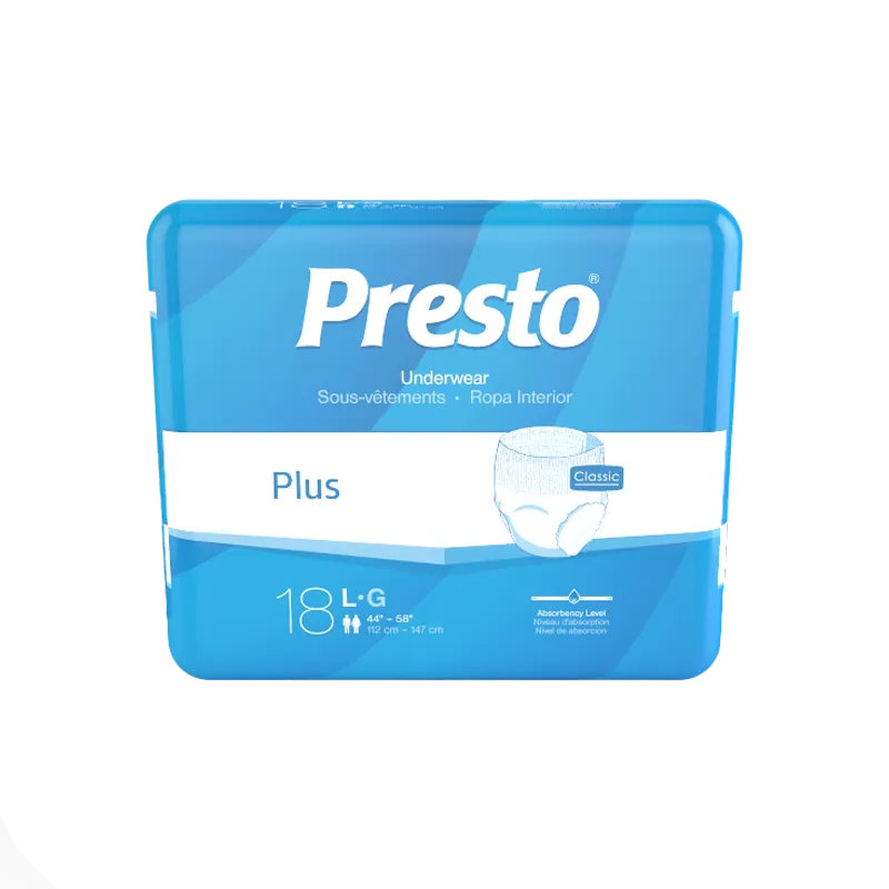 Pull-Ups, Presto Classic Plus, Lg (44"-58"), 4/18Pk, 72/Cs